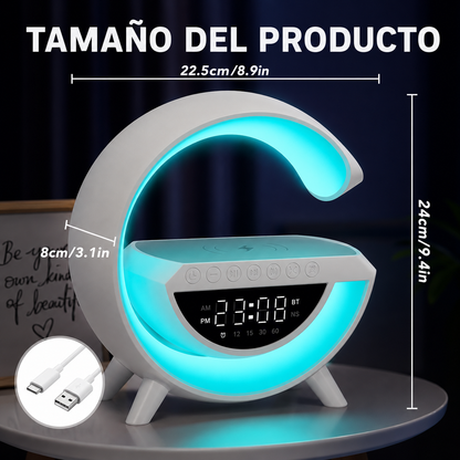 Altavoz Bluetooth G - Cargador inalámbrico + Lámpara LED + Reloj despertador (Neo Glow)