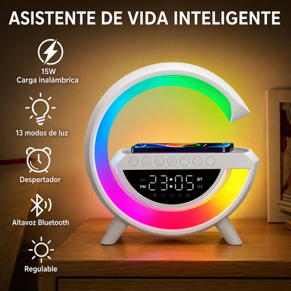 Altavoz Bluetooth G - Cargador inalámbrico + Lámpara LED + Reloj despertador (Neo Glow)