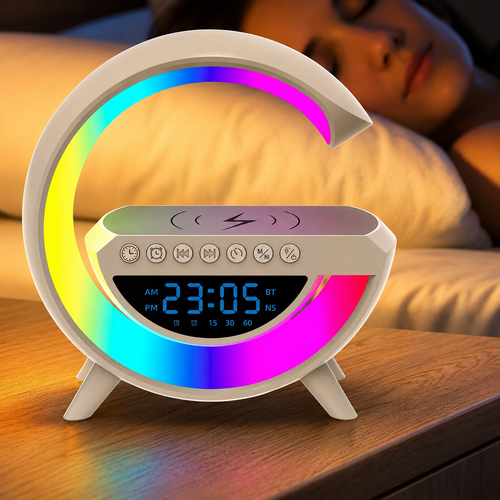 Altavoz Bluetooth G - Cargador inalámbrico + Lámpara LED + Reloj despertador (Neo Glow)